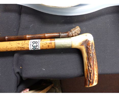 Antler handled walking stick plus a cane