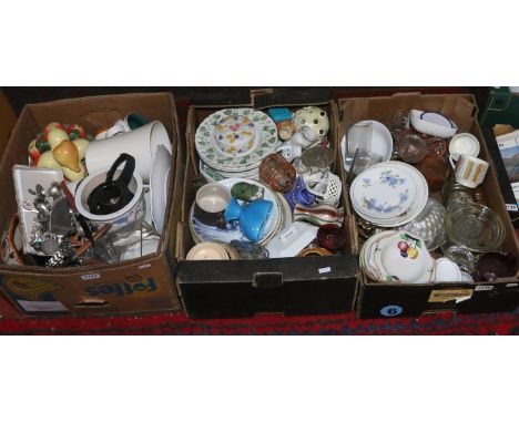 Three boxes of miscellaneous ceramics and glass etc including Adderley & Midwinter etc.