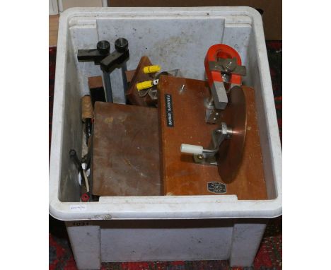 A box of school laboratory scientific instruments including Griffin & George faraday dynamo and a Charles Hearson and Company