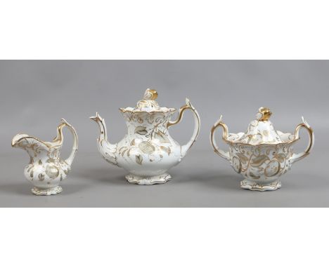 A Rockingham three part tea service decorated in gilt and grey pattern 1499.