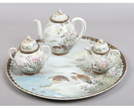 A Japanese porcelain tea service on cabaret tray decorated in the two quail design.
