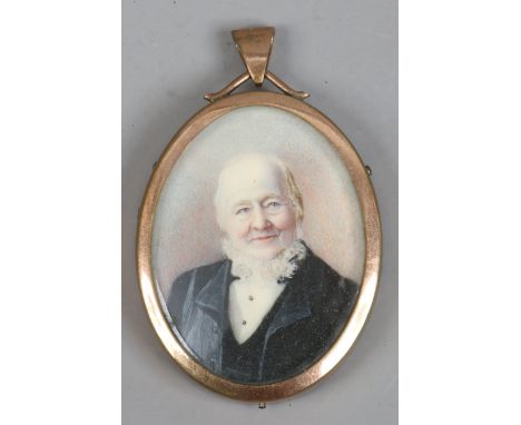 A Victorian ivory portrait miniature of a gent in yellow metal frame.