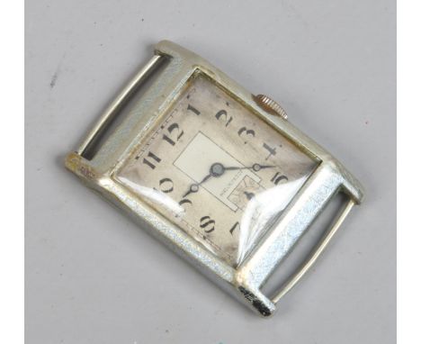 A gentlemans vintage Rotary watch head with rectangular dial, subsidiary second dial and Rotary emblem stamped on the movemen