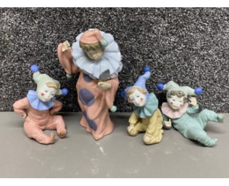 4x Nao by Lladro clown figures 3x baby figures 1x boy clown figure