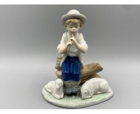 Nao by Lladro Boy playing the flute with sheep in good condition