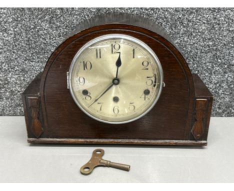 Vintage mahogany cased mantle clock by Haller AG, with key &amp; pendulum