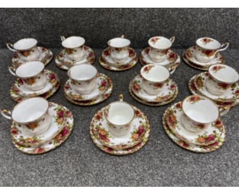 Total of 36 pieces of Royal Albert old country roses tea China. Includes 12 cups, 12 saucers &amp; 12 plates (all 1st conditi