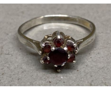 Ladies silver Garnet cluster ring size L1/2