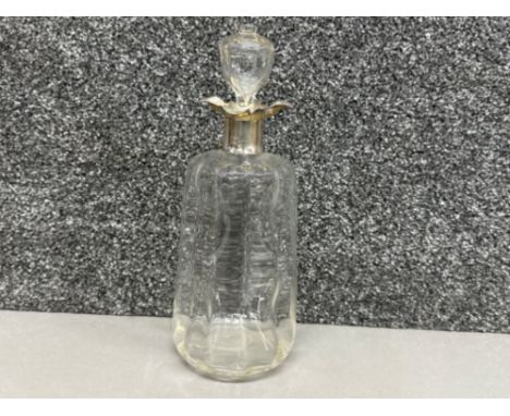 Antique pinched glass decanter with 4 way silver spout top (Hallmarked Birmingham 1908 by J.C.Grinsell)