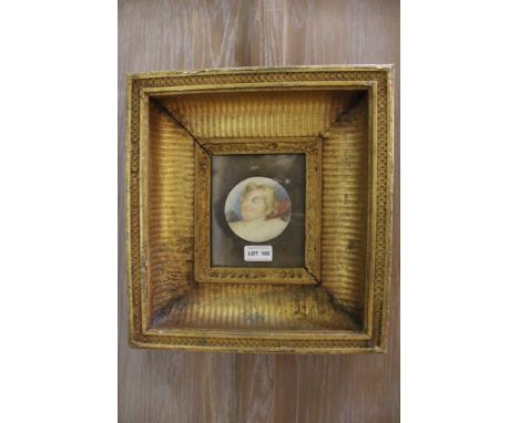 A 19th-century study of a sleeping angel initialled A M L housed in a period, deep gilded frame 