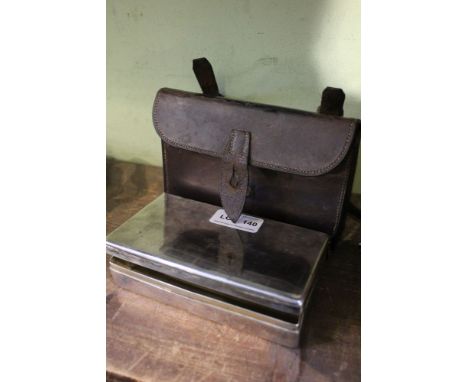 A vintage leather encased metal Huntsman's sandwich box 