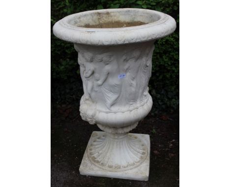 A large painted cast concrete pedestal planter 