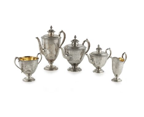 A five piece tea serviceEdward & John Barnard, London 1865, comprising; a teapot, water pot, coffee pot, two handled sugar bo