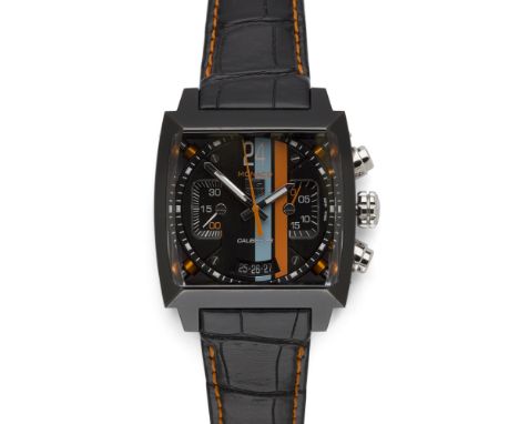 TAG HEUER - A gentleman's Monaco chronographmodel CAL 5110, watch number 00288885, black square case, Monaco coloured main di