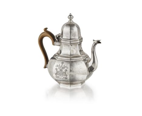 A modern teapotMappin &amp; Webb, London 1920, of octagonal baluster form, S scroll handle, domed lid with stepped finial, en