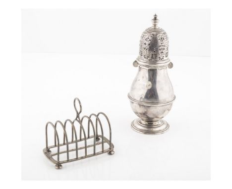 A large modern casterAtkin Brothers, Sheffield 1927, of large baluster form in Queen Anne style, pierced domed pull off lid, 