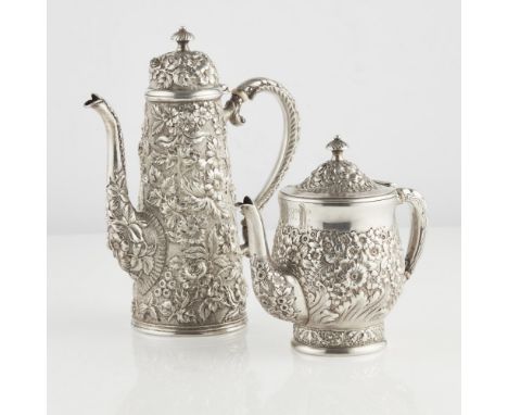 An American coffee pot and Tiffany teapotthe small coffee pot by Jenkins and Jenkins of Baltimore, simple tapering design wit