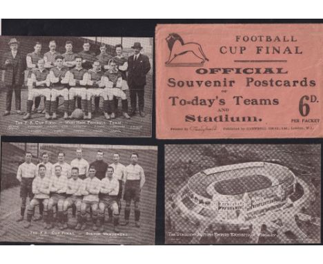 Football postcards, Bolton v West Ham, 1923 FA Cup Final, original official souvenir packet containing set of 3 postcards, te
