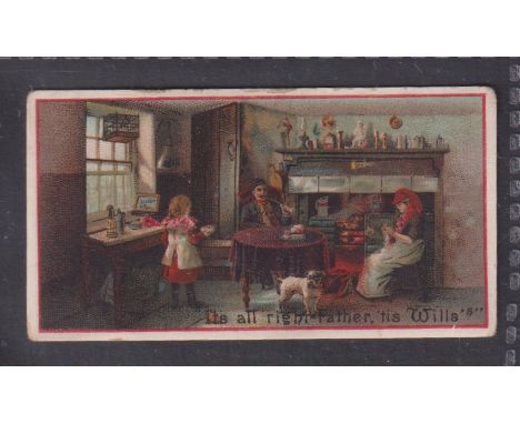 Cigarette card, Wills, Advertisement card Showcard, Interior Scene Husband Wife Child Dog, Eothen Cigarettes back (just about