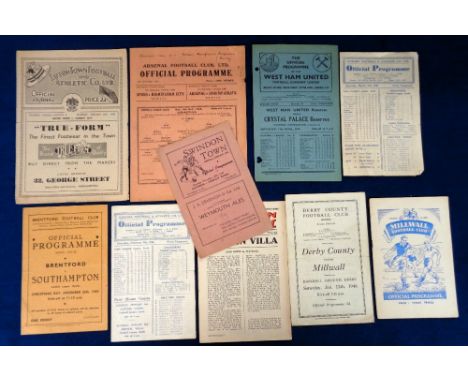 Football programmes, selection of ten, 1940's programmes, Arsenal v Swansea 1945/6 FLS (single sheet, sof), Brentford v South