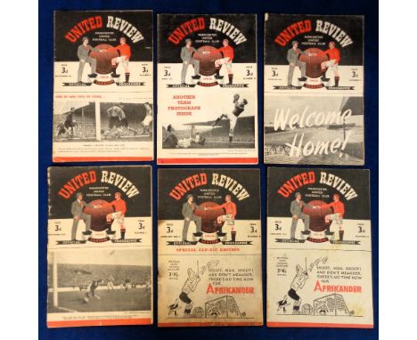 Football programmes, Manchester United, six 1940's Home programmes, v Arsenal 47/48, Preston 47/48 (grubby), Aston Villa 48/4