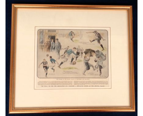 Football engraving, Everton v Newcastle United, FA Cup Final, 1906 played at Crystal Palace, original, framed & glazed hand c