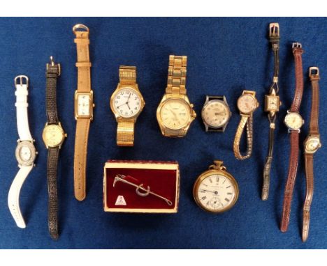 Watches, 11 Gents and Ladies watches to include a gents Seiko Kinetic gold coloured sports watch on gold coloured bracelet, a