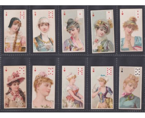 Cigarette cards, Wills, Beauties, Playing Card Inset, Alternative subjects, set of ten known cards, 9D, 10D, AH, 2H, 3H, 7H, 