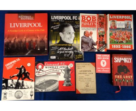 Liverpool FC, a collection of 9 books and booklets, inc. 'Let's Talk About Liverpool Football Club' 1940's (foxing), 'Liverpo