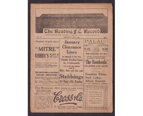 Football programme, Reading v Tottenham Hotspur, 12 January 1929, FA Cup (slight tears, some marks, gen. gd) (1)