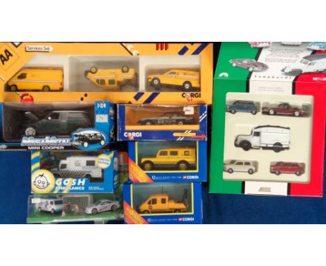 Model Vehicles, 8 boxed vehicles to comprise Lledo The Italian Job, MegaMetal Mini Cooper, Corgi, AA Ford Transit Wrecker, La