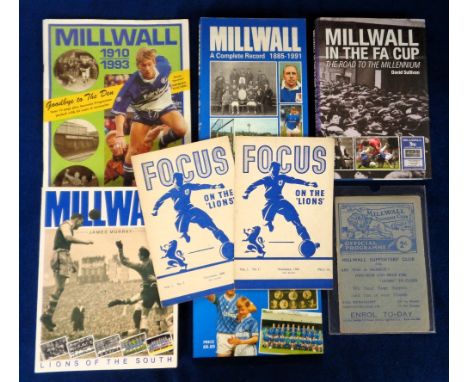 Millwall FC, selection of 8 items, 'Focus on the Lions 'Vol 1, nos 1 &amp; 2, Nov 7 Dec 1949, 'Millwall A Complete Record, 18