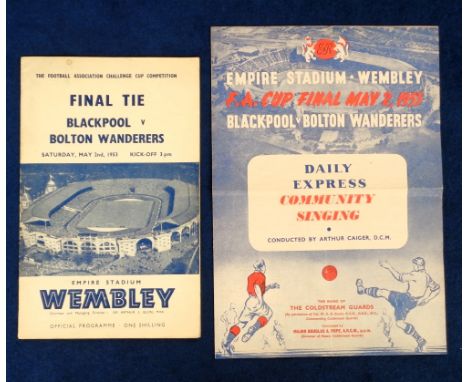 Football programme & songsheet, Blackpool v Bolton Wanderers, FA Cup Final 1953, programme & songsheet (very slight creasing,