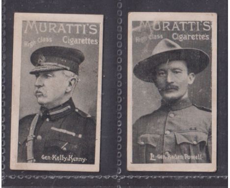 Cigarette cards, Muratti Boer War Generals CLAM, 2 type cards Gen Baden Powell (slight surface scuff), Gen Kelly Kenny (sligh