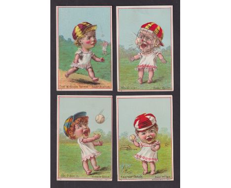 Trade cards, USA, Vickery's Fair, set? Of six comic baseball cards, Baby Bunting, Baby McKee, Baby Kelly, Kingdon Gould, Litl