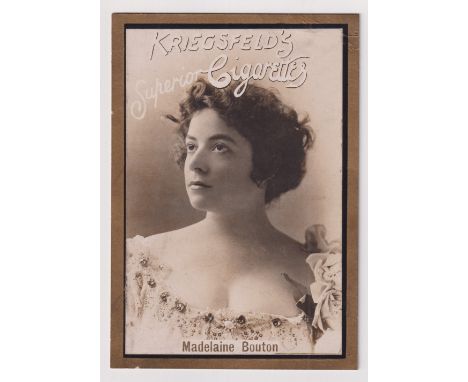 Cigarette card, Kriegsfeld, Actresses, 'XL' cabinet size, Madelaine Bouton, b/w photo on gold mount with black frameline, ins