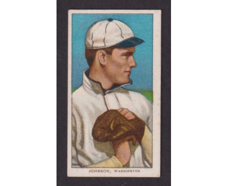 Cigarette card, USA, ATC, Baseball Series (T206), type card, Walter Johnson (Hands at chest), scarce 'Broad Leaf Cigarettes' 