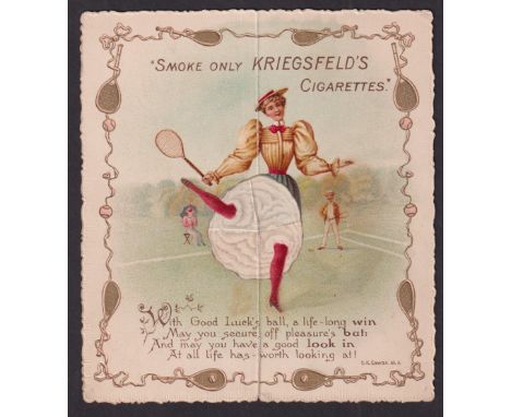 Cigarette card, Kriegsfeld, Actresses, Metamorphic Folder (Adopted title), 'Give leg bail', opens to 188 x 131mm revealing gi