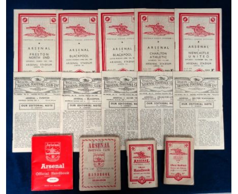 Football programmes &amp; handbooks, Arsenal FC, ten 1940's programmes, 1946/47 (5) v Bolton, Charlton, Aston Villa, Blackpoo