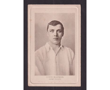 Football postcard, Steve Bloomer, Derby County, printed embossed sepia card from the Wrench series showing portrait of Bloome