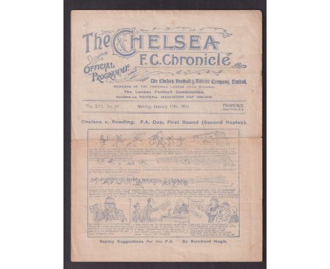 Football programme, Chelsea v Reading, 17 January, 1921, FA Cup 1st round replay, 4 pages (fold, tc) (1)