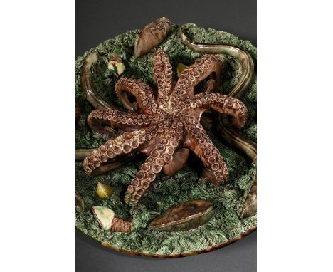 Großes Meeresfrüchte Schaugericht nach Bernard Palissy mit vollplastischer Darstellung von Oktopus, Aalen, Seeigeln, Percebes