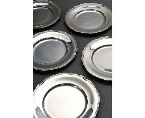 6 Platzteller mit Chippendale Rand und Rocaille Elementen, Silber 800, 3180g, Ø 27,5cm
