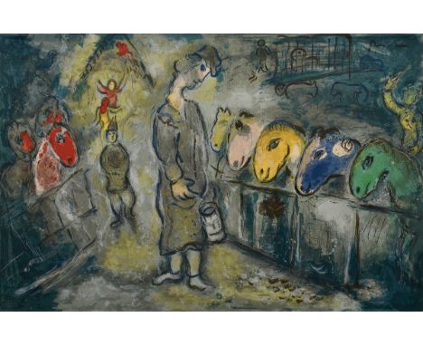 Chagall, Marc (1887-1985) "Die Pferde" um 1967, Farblithographie, aus: "Der Zirkus", mit Original-Rechnung von Galerie Lochte