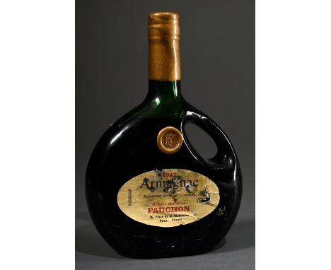 Flasche Armagnac, 1942, Reserve des caves Fauchon, Place de la Madeleine, Paris, 0,7l, 40%, Etikett beschädigt