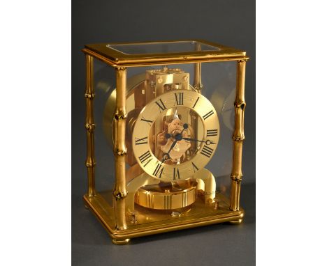 Jaeger LeCoultre "Atmos Bamboo" Tischuhr in vergoldetem Messinggehäuse im Bambus Trompe l'oeil, Messing Zifferring mit geschw