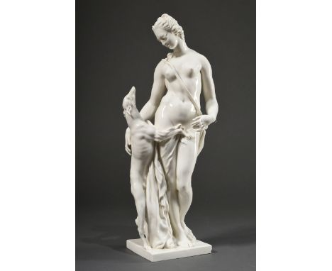 Große Nymphenburg Weißporzellan Figur "Stehende Diana mit Windhund", Entw.: Dominikus Auliczek, am Boden Press- und Manufaktu