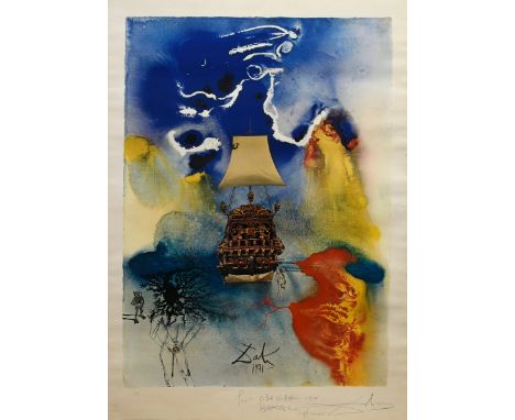 Dali, Salvador (1904-1989) "Mensch und Meer (Fliegendes Schiff)", Sonderdruck des Entwurfes für das Plakat zur gleichnamigen 