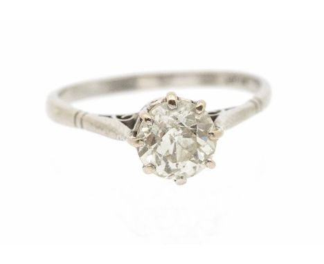 A 1930's diamond and platinum solitaire ring, comprising a claw set old European cut diamond weighing approx 1.20 carat, asse