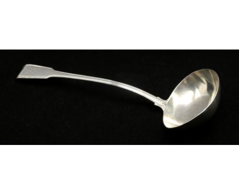 A George III silver fiddle and thread patterned punch ladle, with crest to terminal, hallmarked by W? (possibly William Eley)